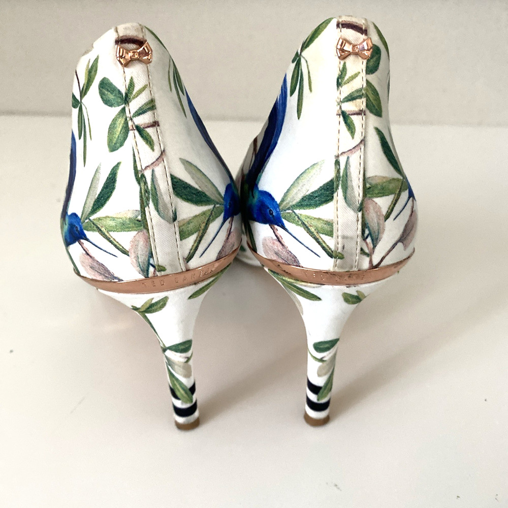 Ted Baker White Floral Hummingbird Pointed-Toe Heels - Picture 8 of 10